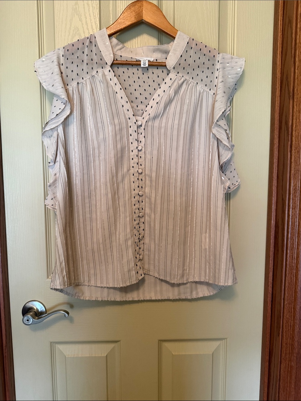 Tribal Cream and Black Striped Ruffle Sleeve Blouse